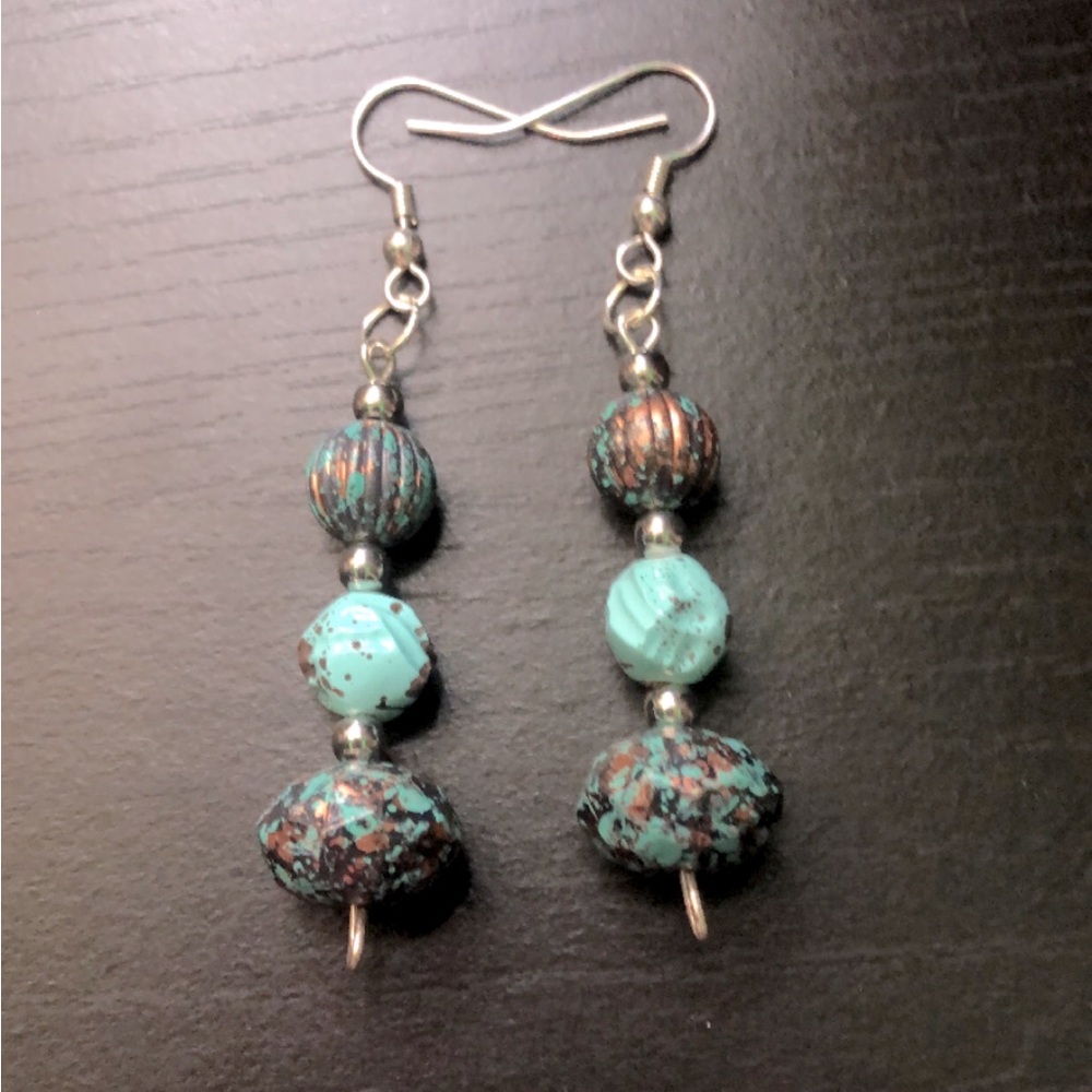 Turquoise and Bronze Beaded Earrings
